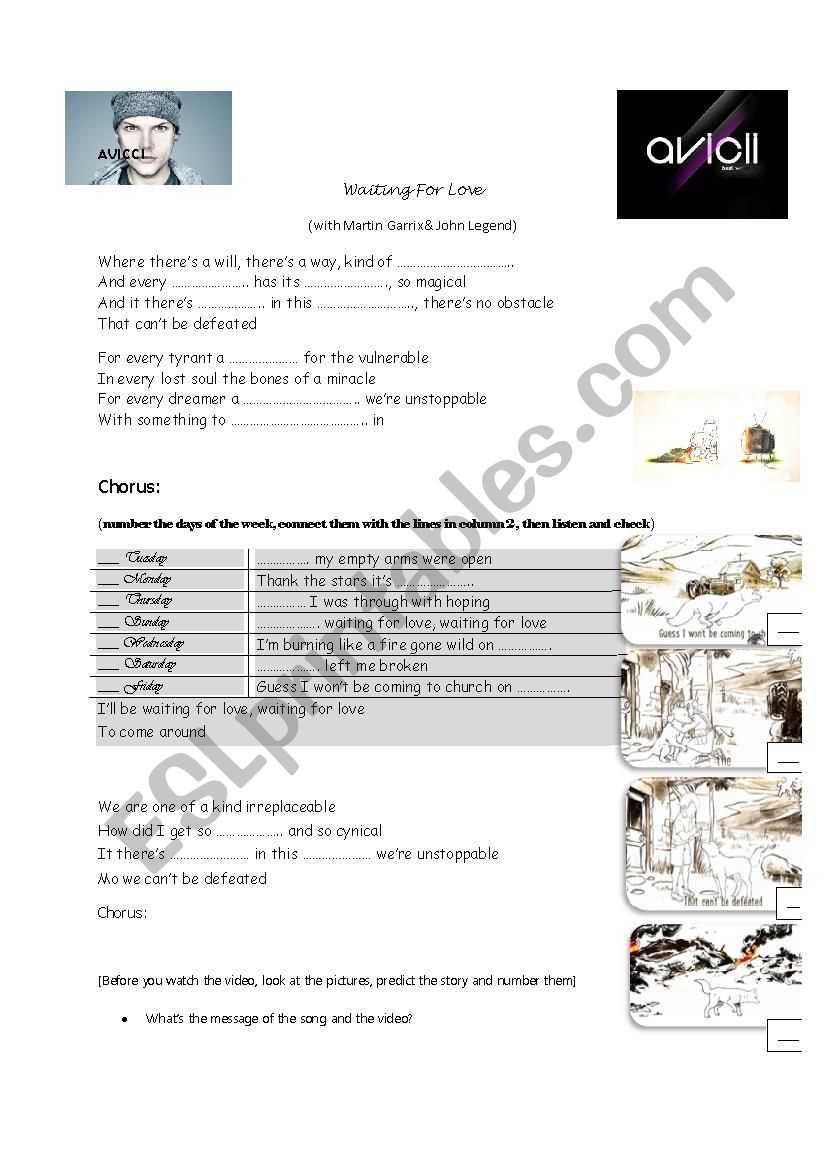 Waiting For Love by Avicii worksheet