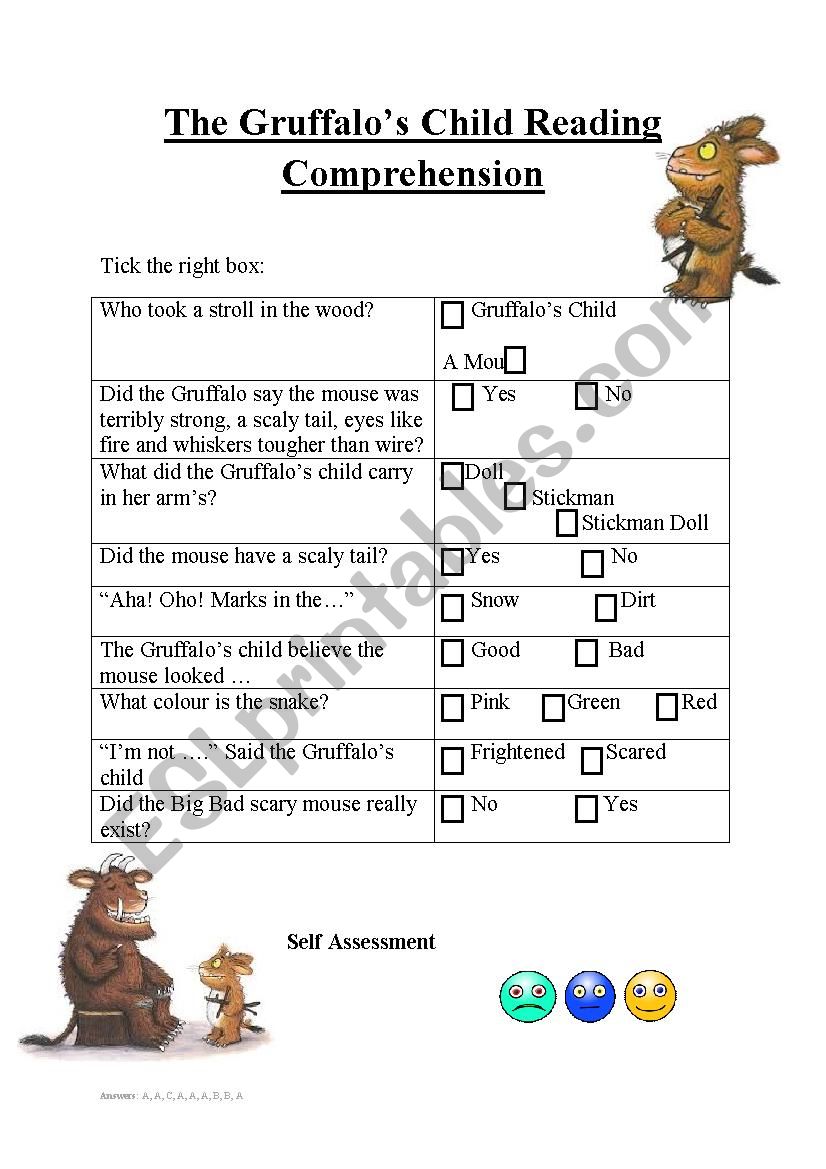 The Gruffalo´s Child Reading Comprehension - ESL worksheet by For Dirt The Movie Worksheet