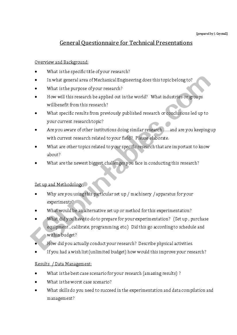 Conversation Questionnaire for Technical Research