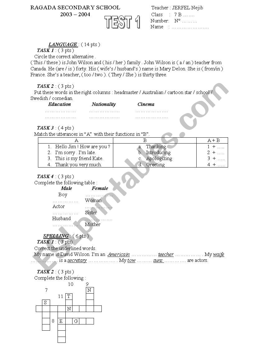 7 Base Test 1 worksheet
