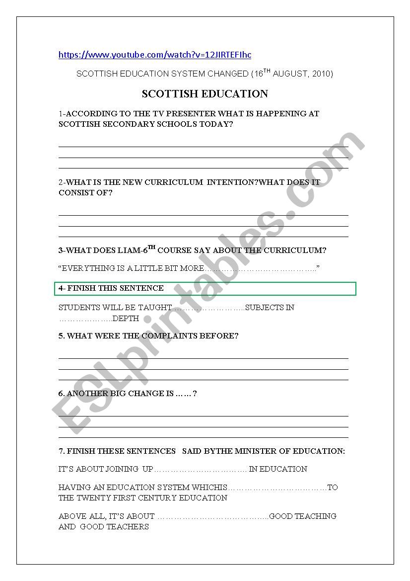 Scottish Education  Change worksheet