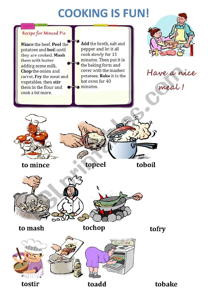 Cooking verbs worksheet