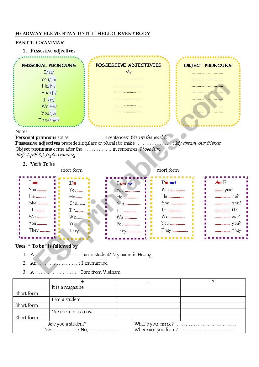   NEW HEADWAY ELEMENTARY HANDOUTS