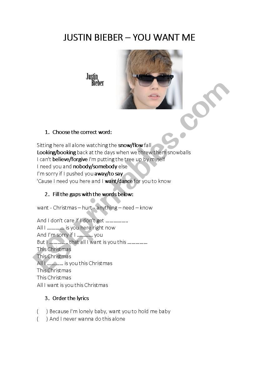 Christmas Song - Justin Bieber - You want me