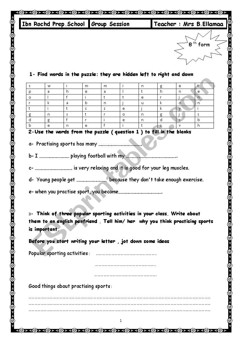 group session 8th form worksheet