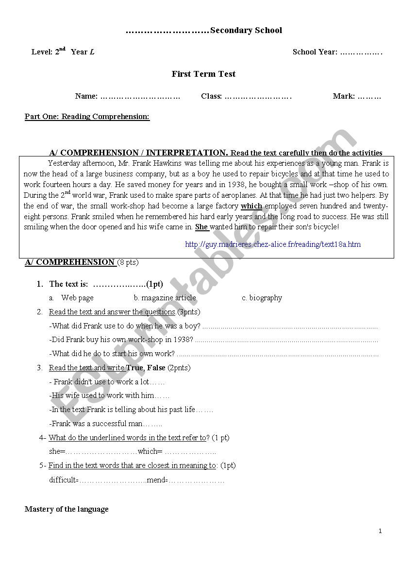 life style worksheet