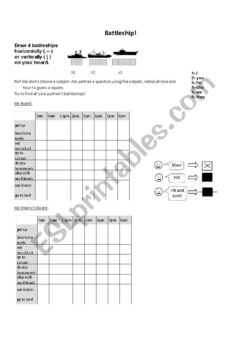 Present Simple Battleship Game