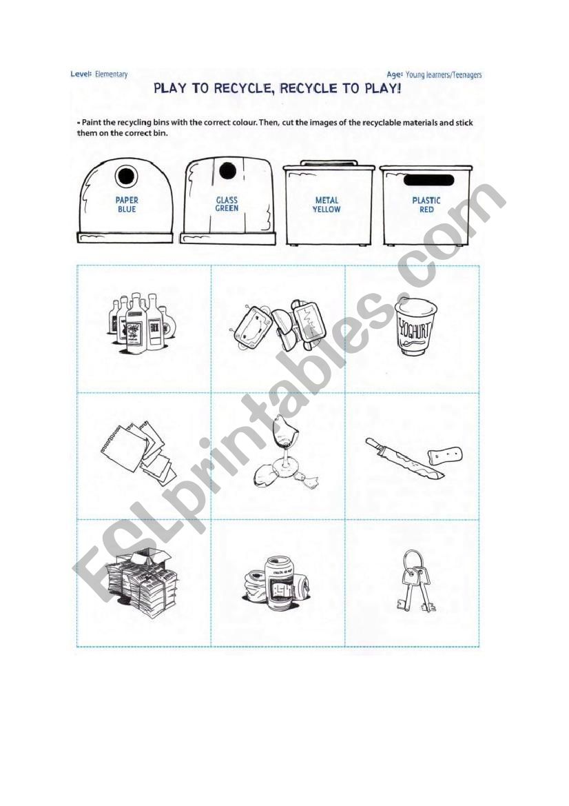 recycling game worksheet