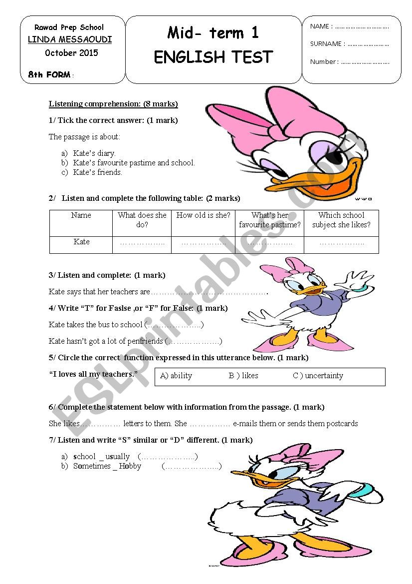 mid- term test n1 8th form  worksheet