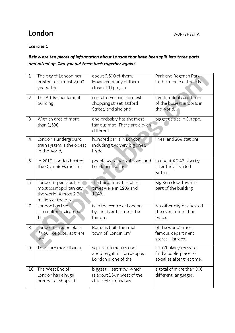 London worksheet