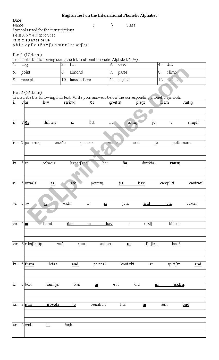 Test on the IPA (International Phonetic Alphabet)