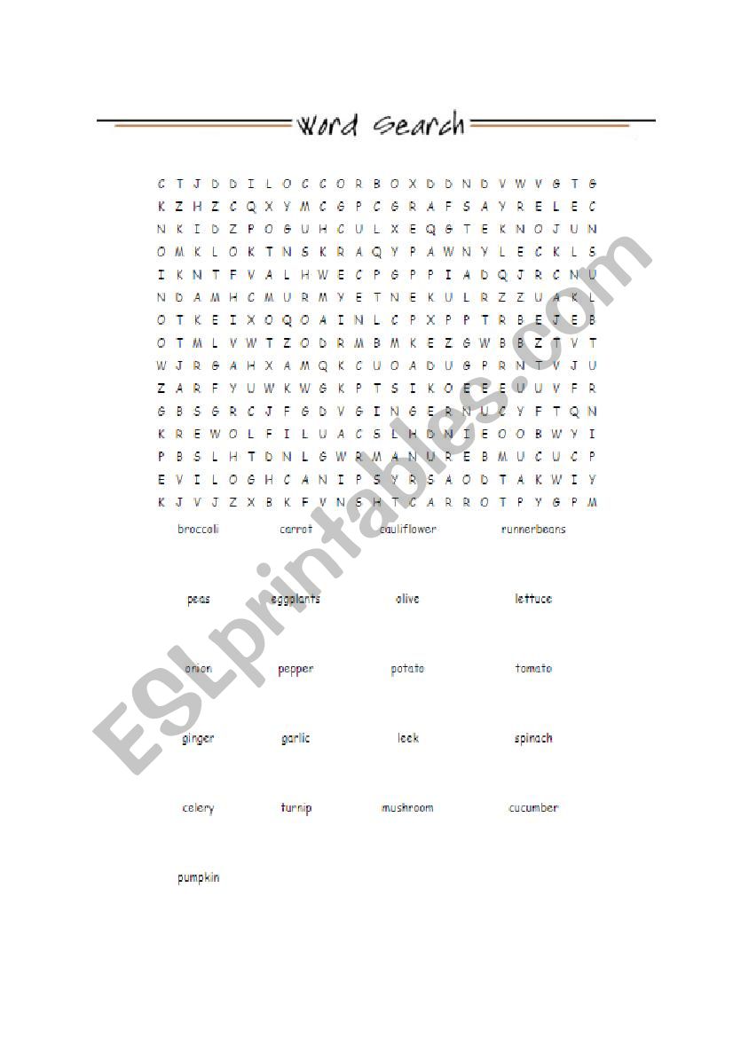 Vegetables - Word search worksheet