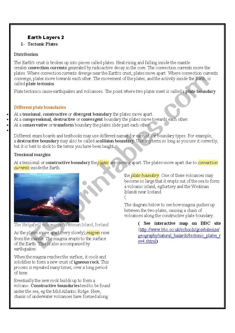 Earth Layers worksheet