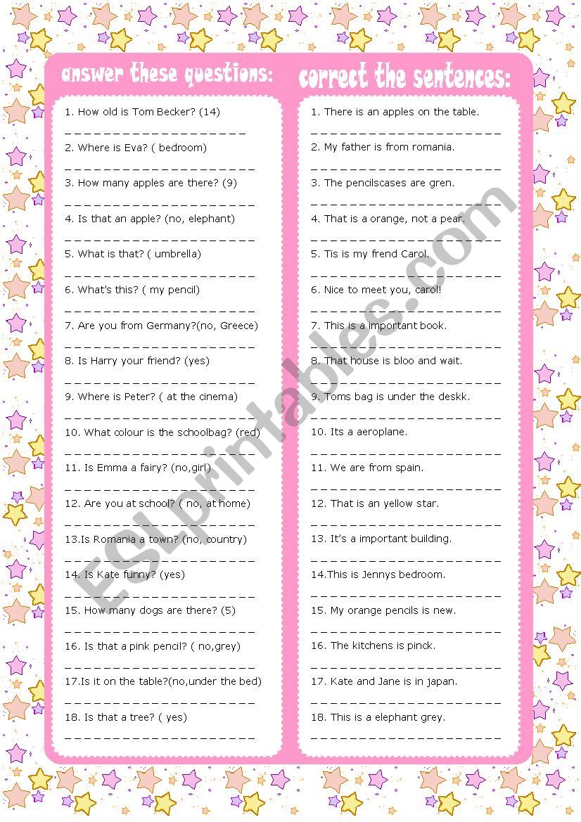 elementary exercises worksheet