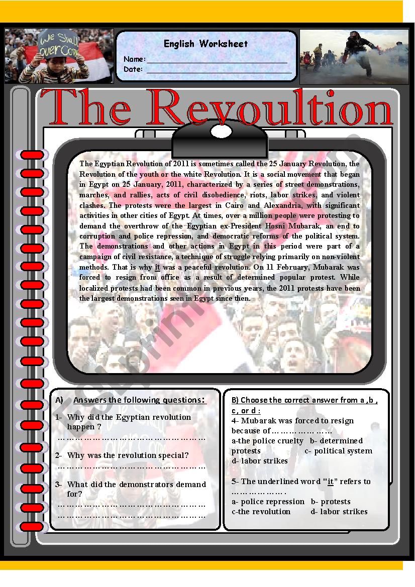 The revolution  worksheet