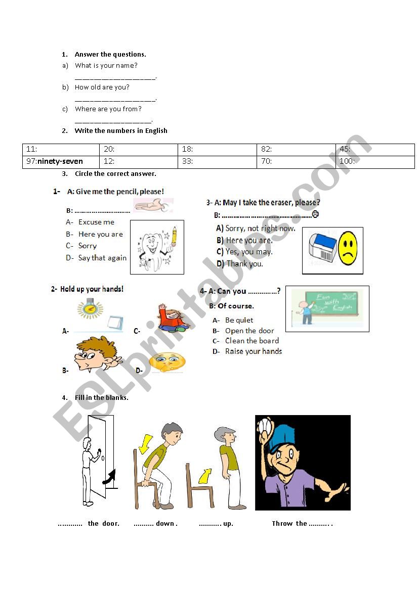 classroom instructions and vocabulary 