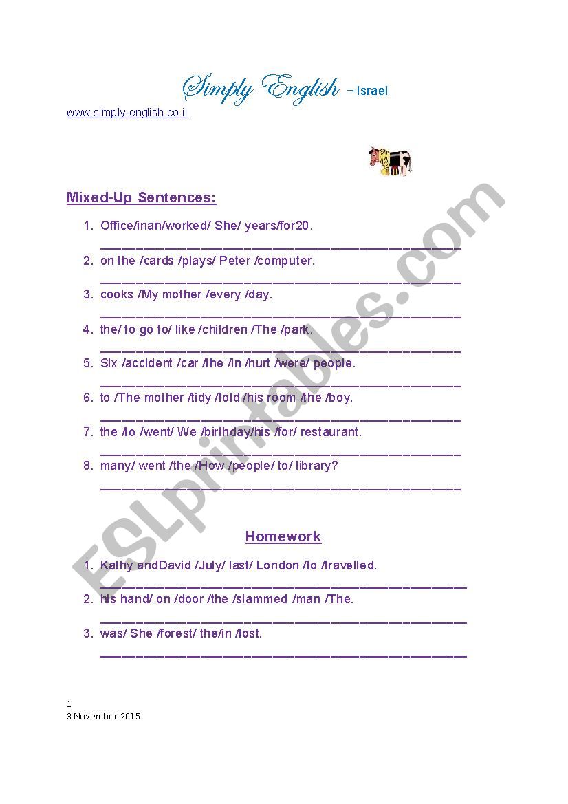 Mixed up sentences 2 worksheet