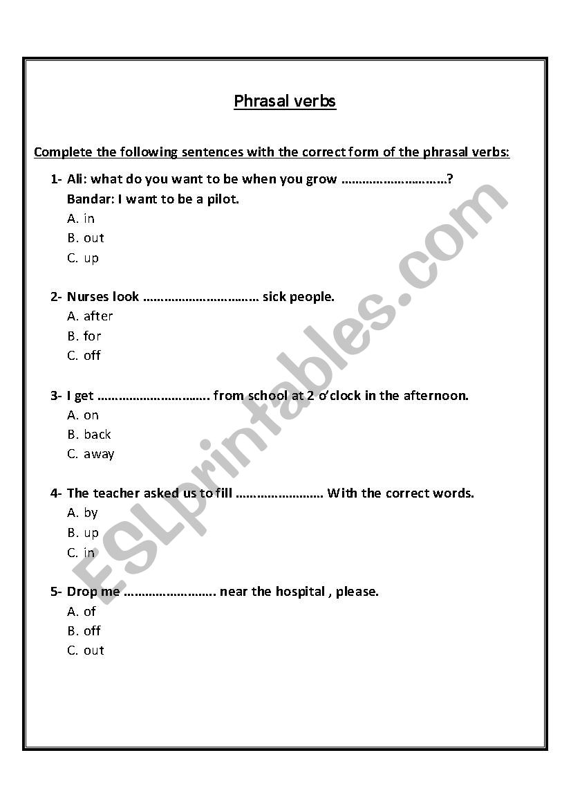 Phrasal verbs worksheet