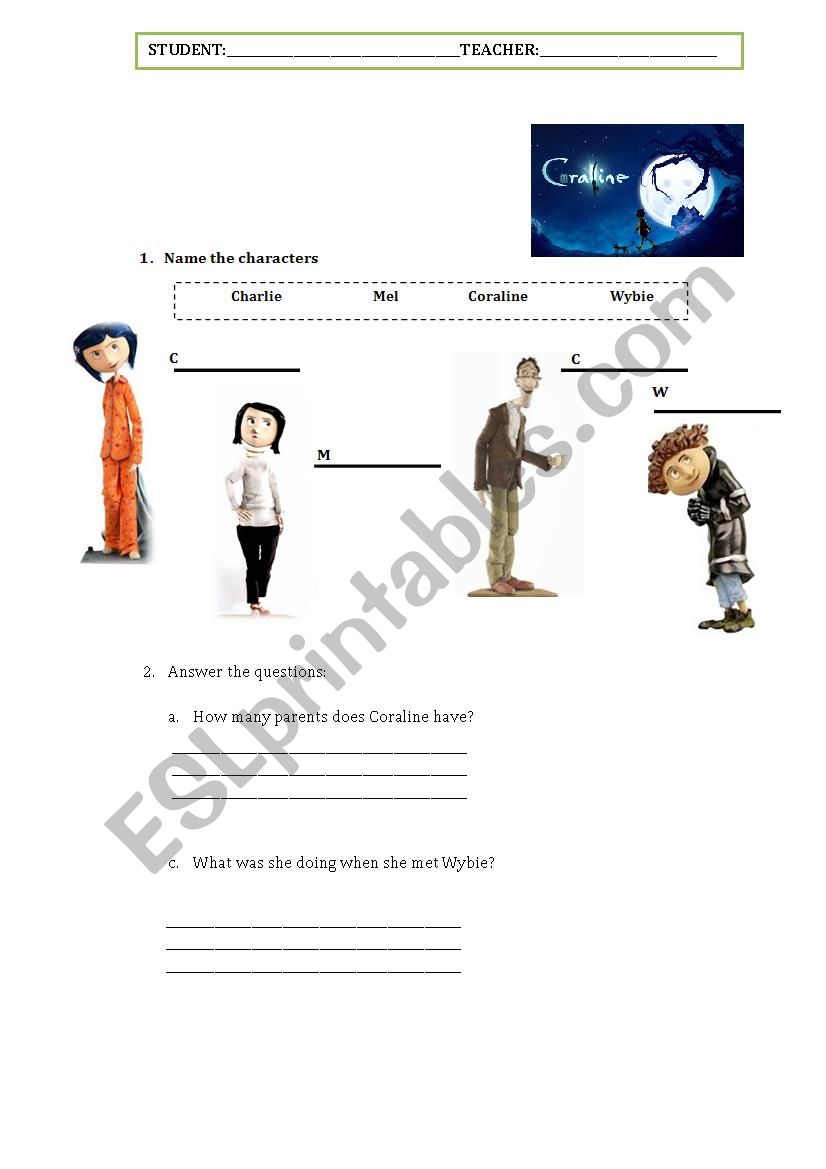 Coraline Movie Lesson worksheet