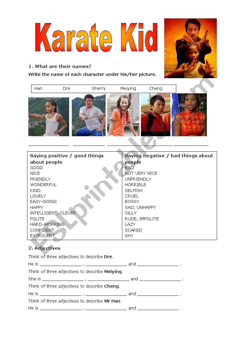 Karate Kid 2010 worksheet