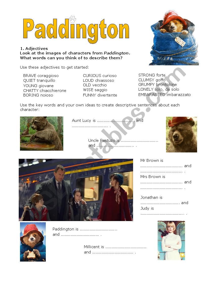 Paddington pt 1 worksheet