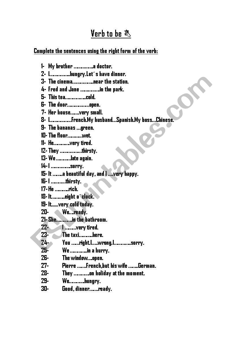 Verb to be  worksheet