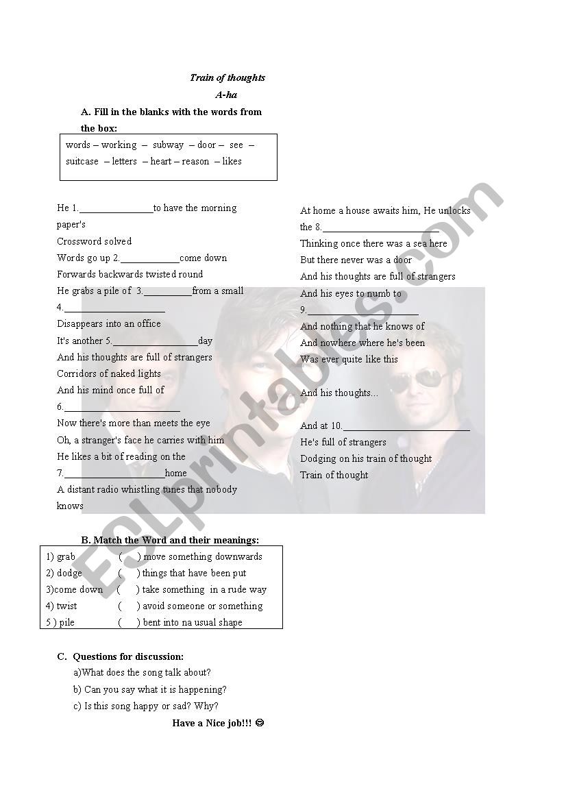 Song and activity worksheet