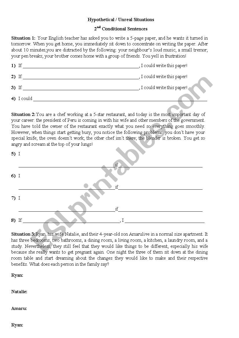 2nd Conditional Situations worksheet