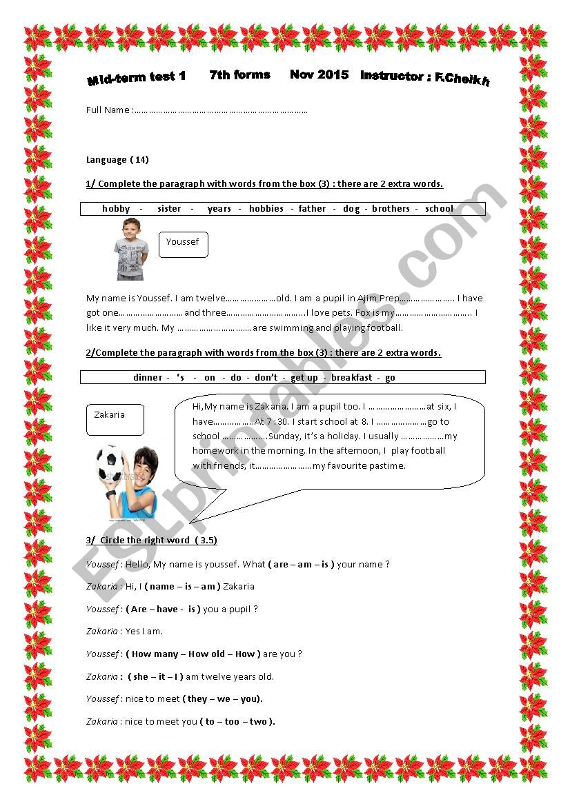 Mid-term test 1: 8th form worksheet