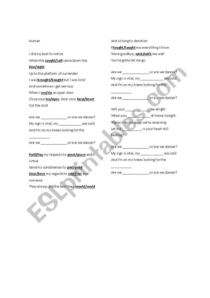 Human worksheet