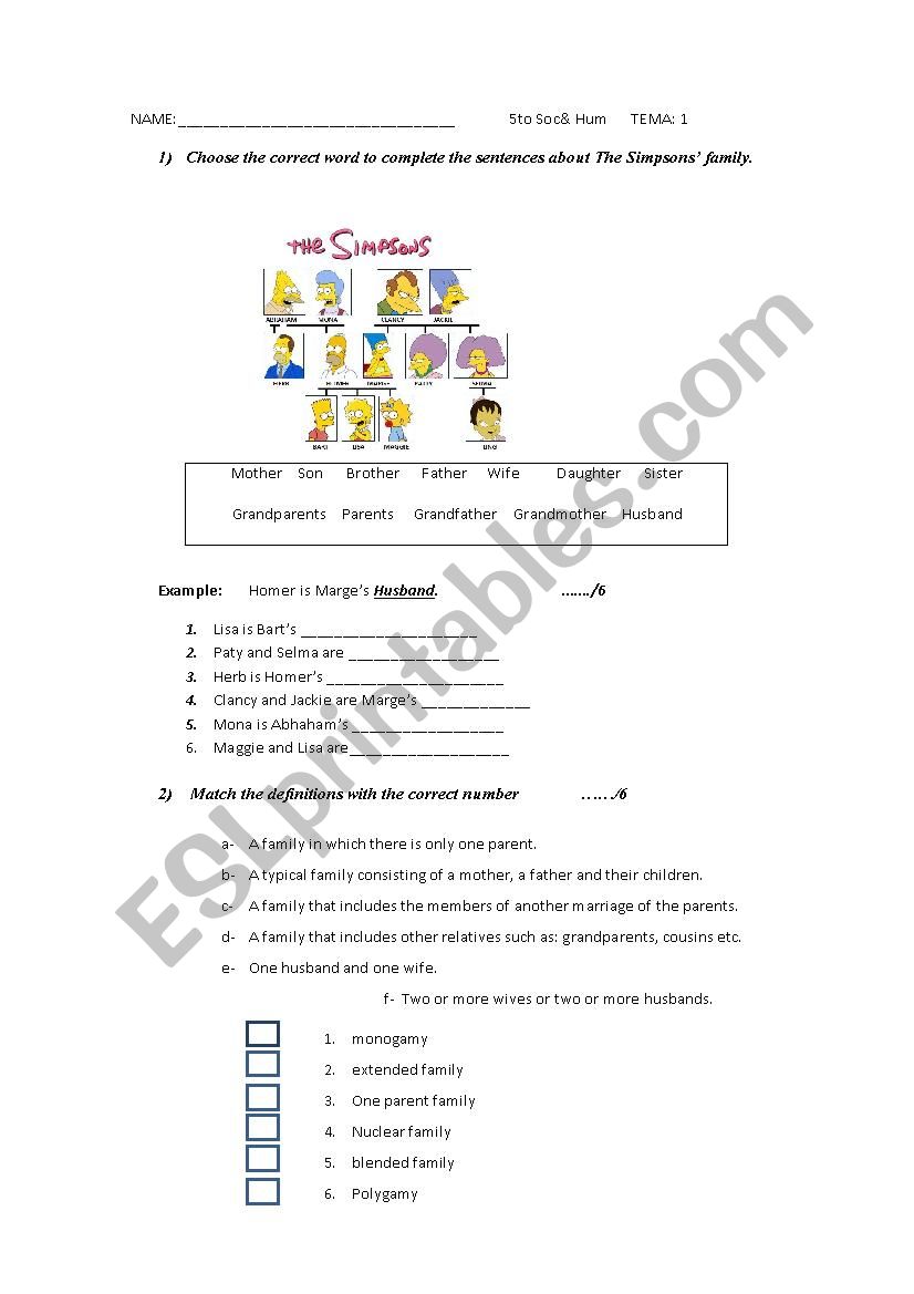 family members worksheet