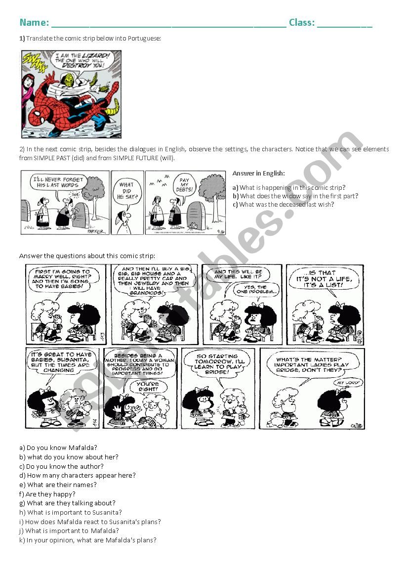 Past and Future_Comic strips worksheet