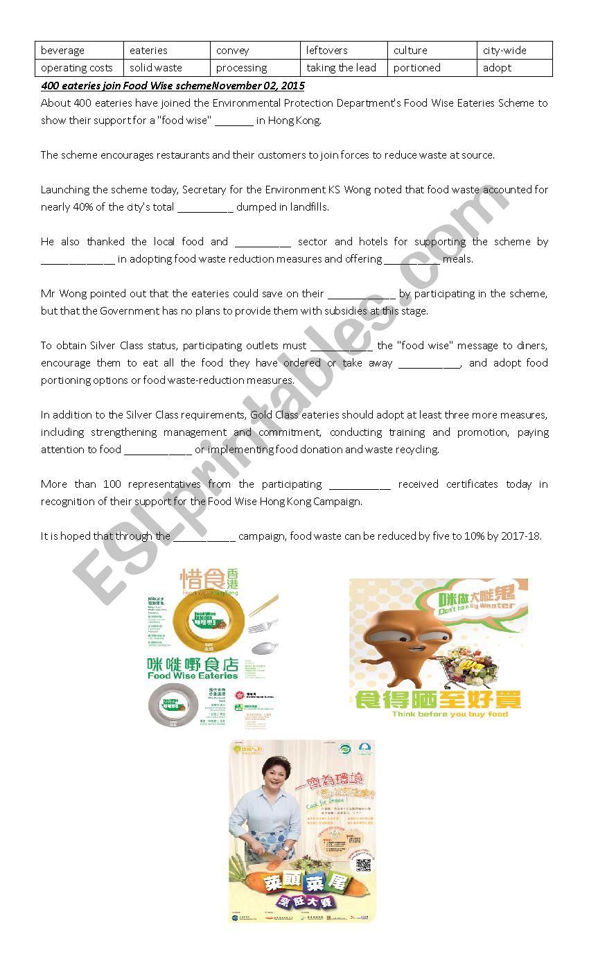 Food Wise Scheme worksheet