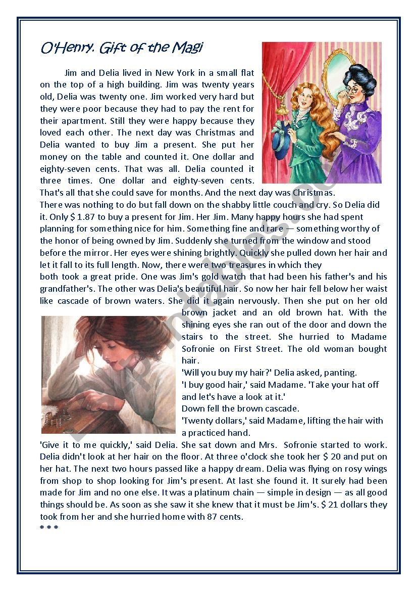 OÂ´Henry. Gift of the Magi worksheet