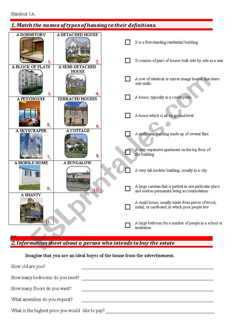 Home and houses worksheet