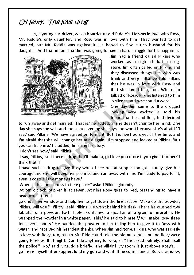 O´Henry.  The love drug worksheet