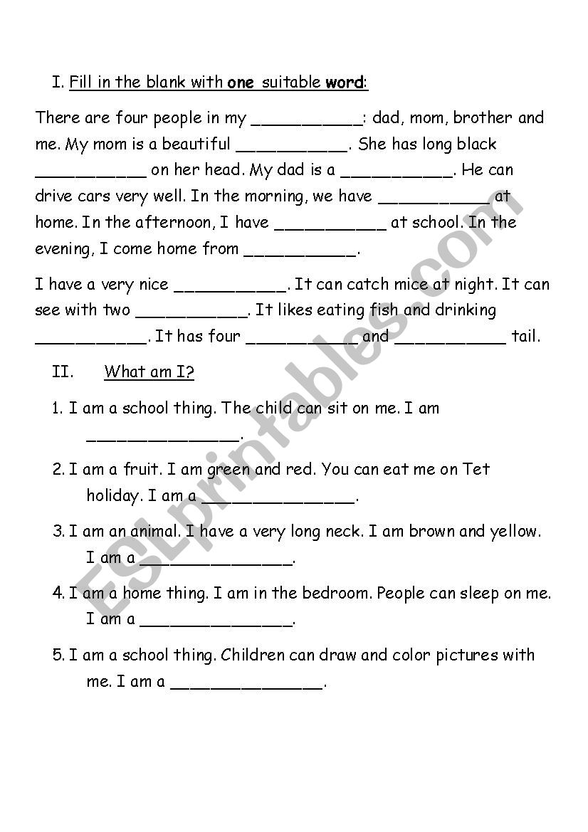 Who Am I? worksheet