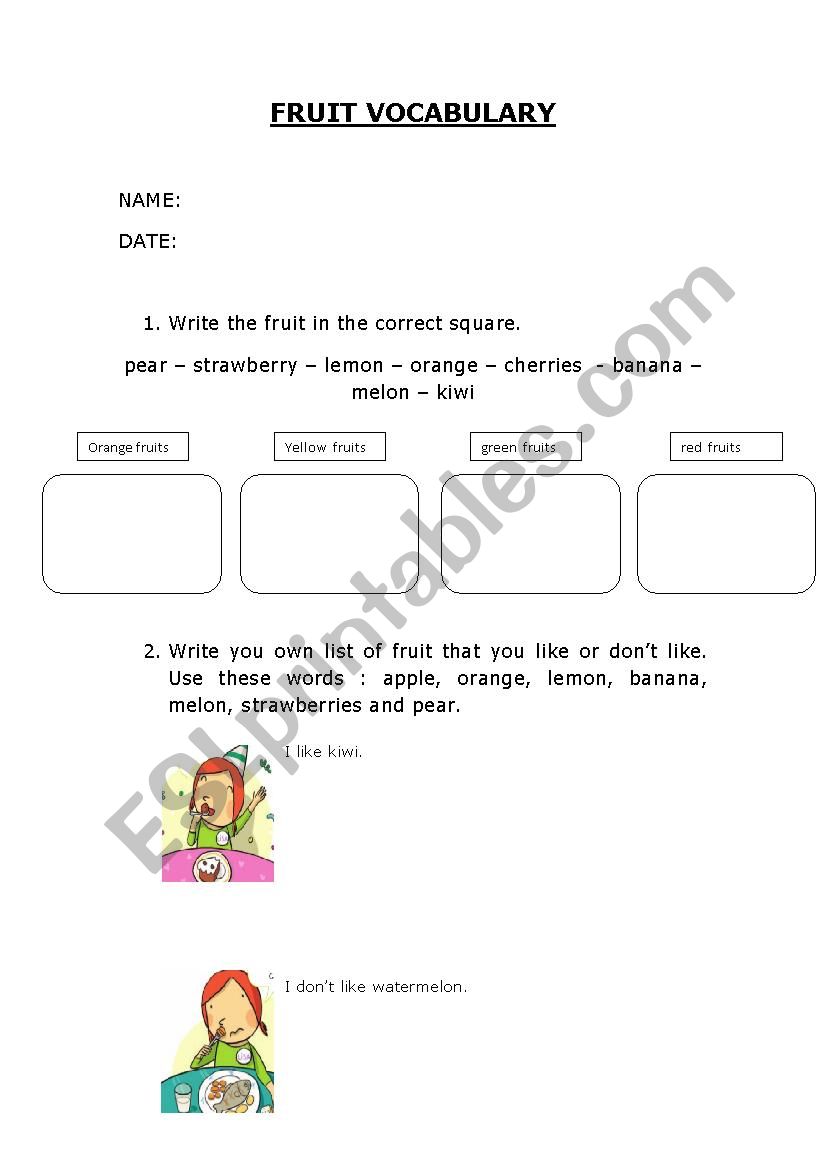 Fruit vocabulary worksheet