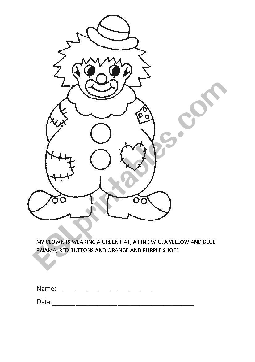 colour the clown worksheet