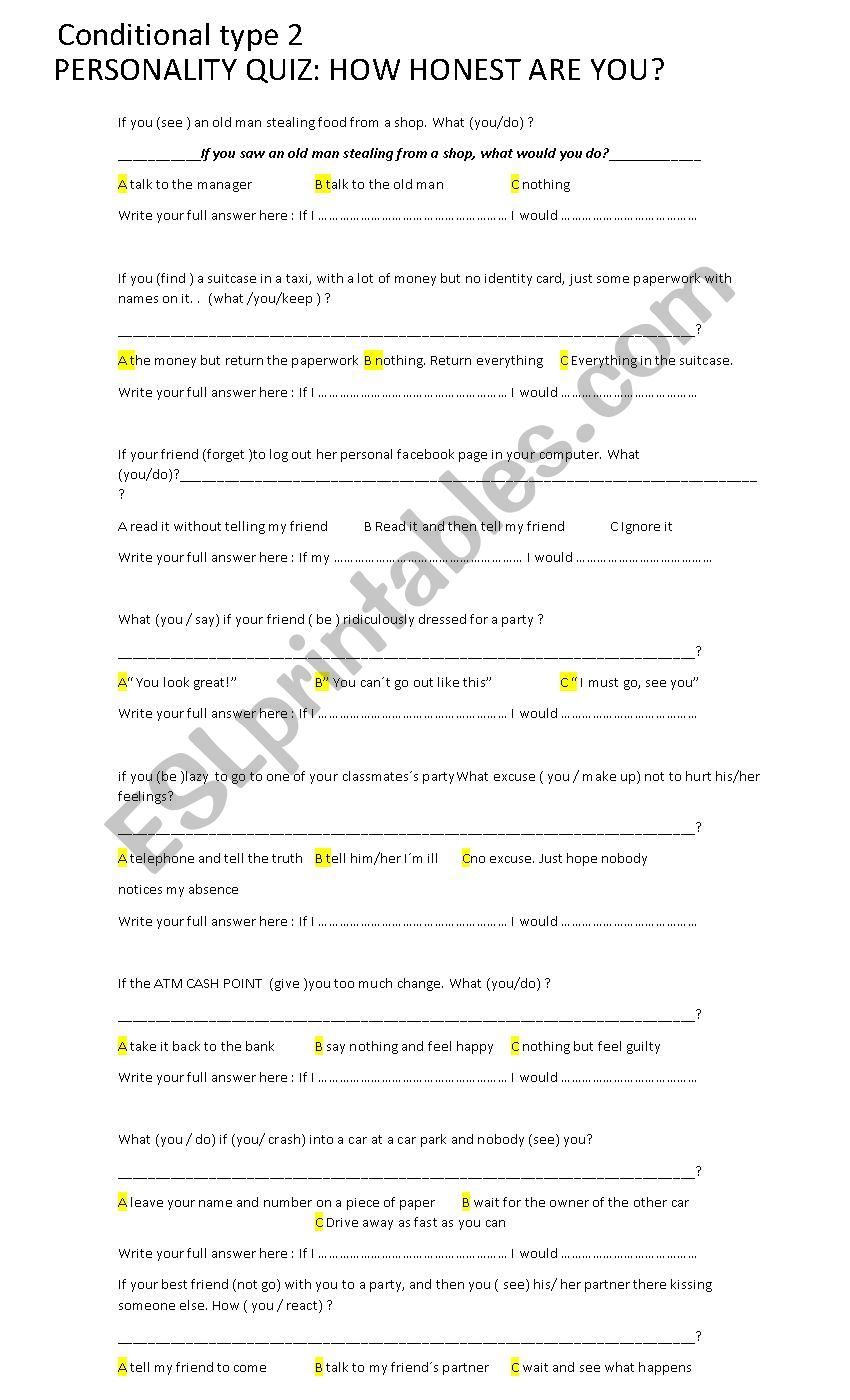 CONDITIONAL 2 PERSONALITY TEST HOW HONEST ARE YOU?