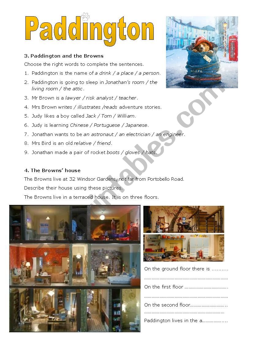 Paddington pt3 worksheet