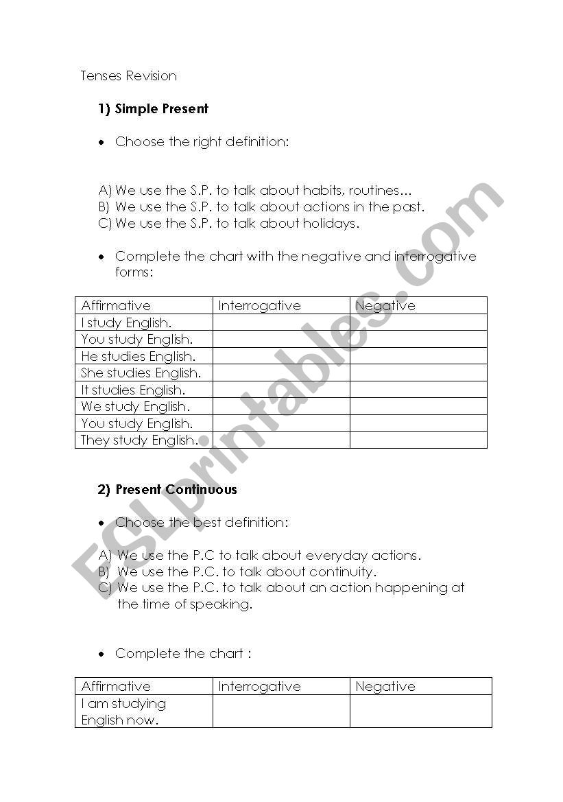 Tenses revision worksheet