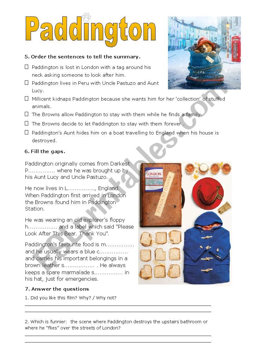 Paddington pt4 worksheet