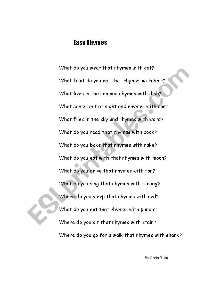 Easy Rhyme worksheet