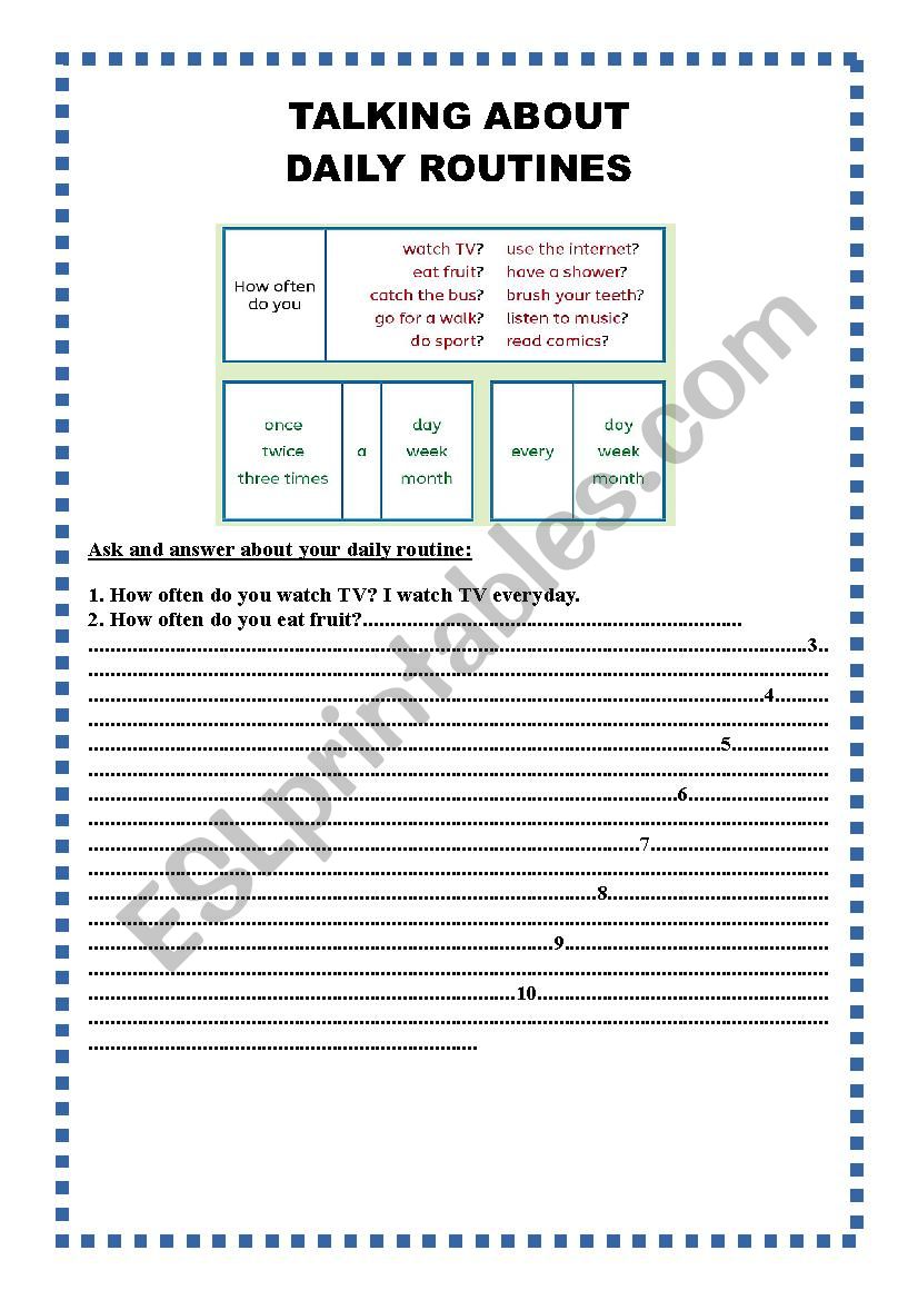 TALKING ABOUT DAILY ROUTINES worksheet