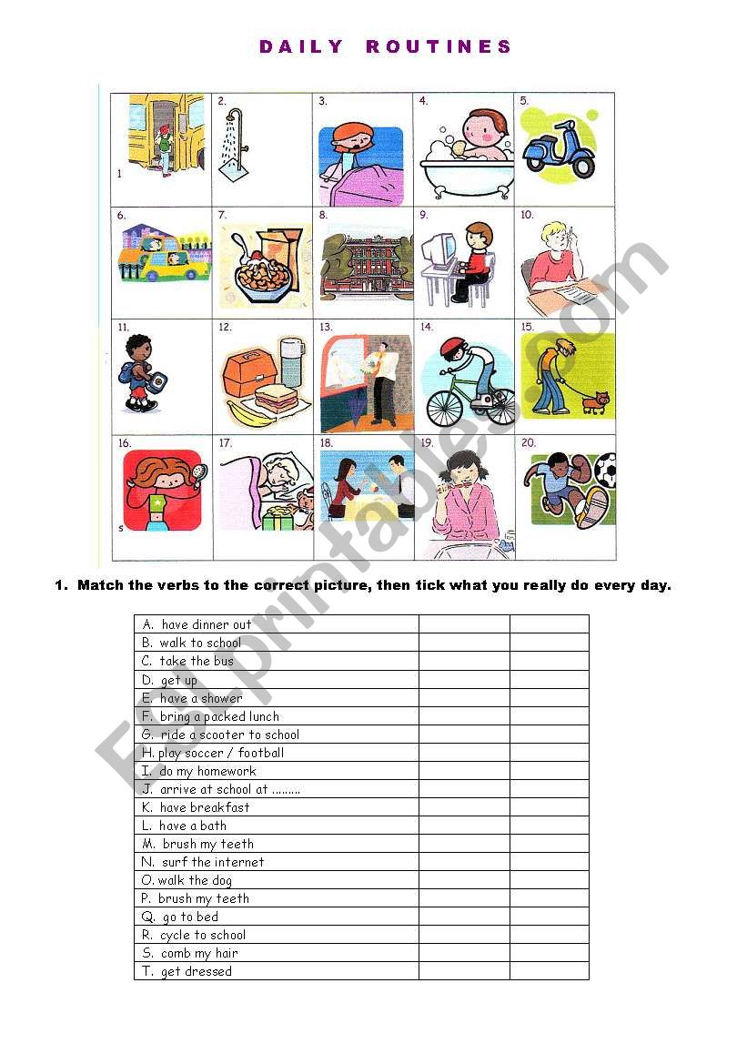 Daily routine vocabulary and writing