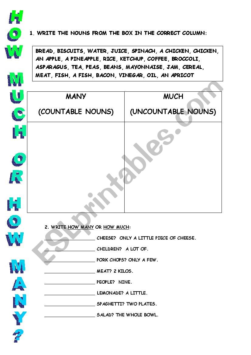 HOW MUCH OR HOW MANY? worksheet
