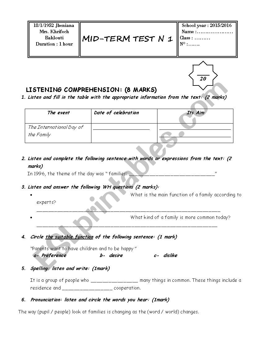 mid-term test n1 for second formers