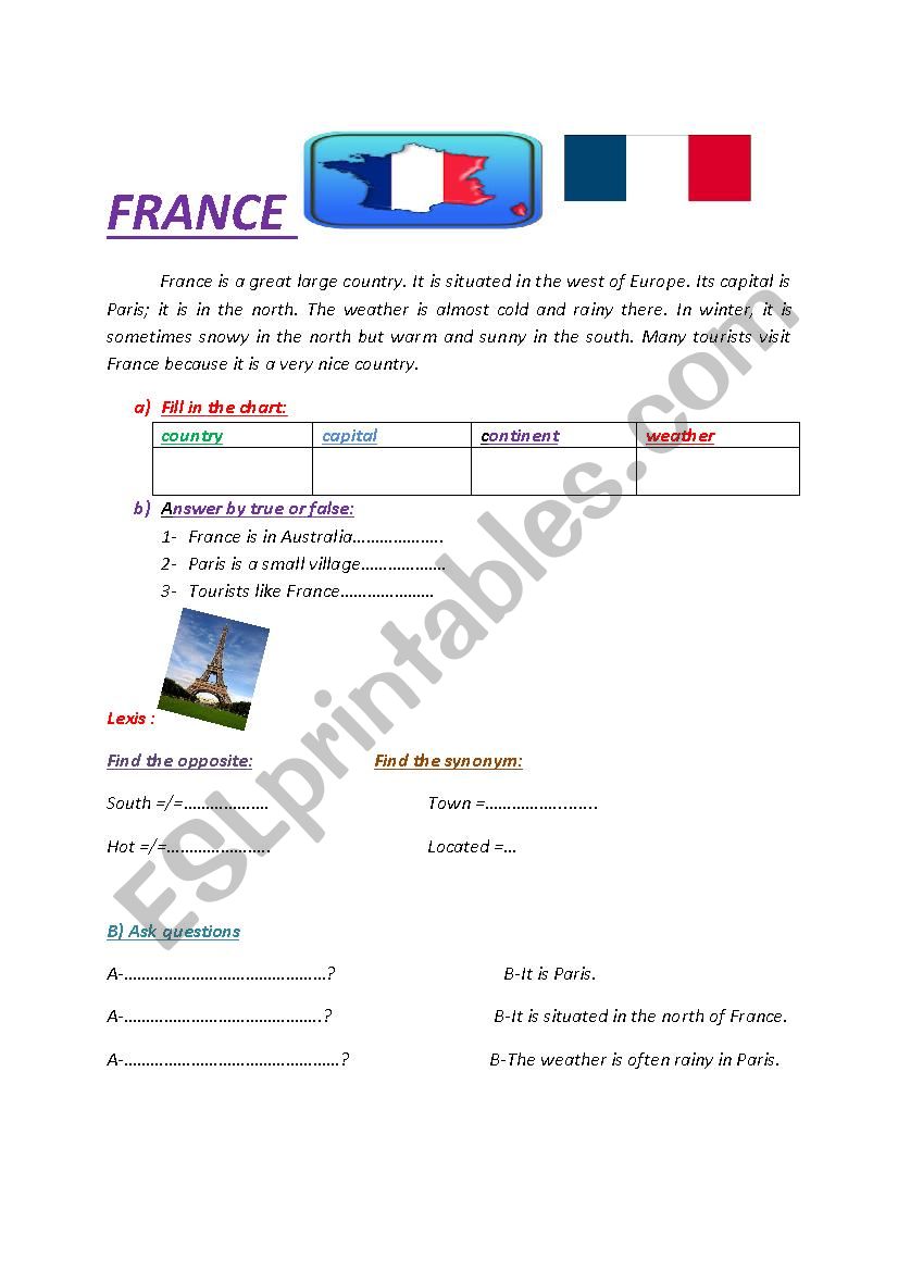 france worksheet