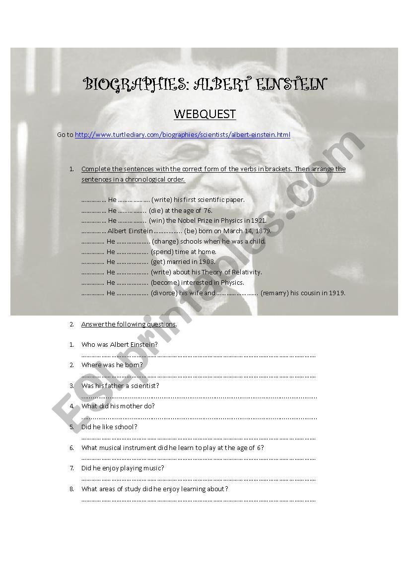 Webquest: Albert Einsteins Biography
